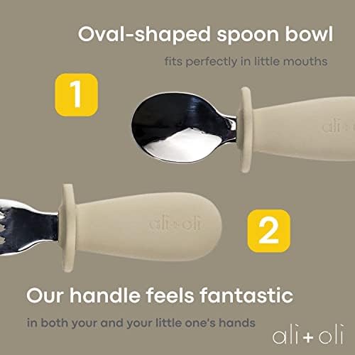 AliOli Toddler Spoon Fork Learning Set Khaki 6m