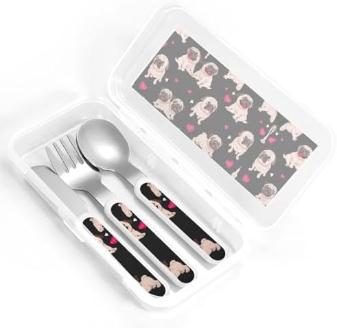 Cute Pug Print Flatware Set with Travel Case