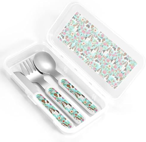 Sweet Basset Hound Florals Print Silverware Set with Travel Case