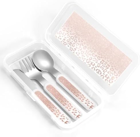 Rose Gold Glitter Print Utensil Set with Travel Case