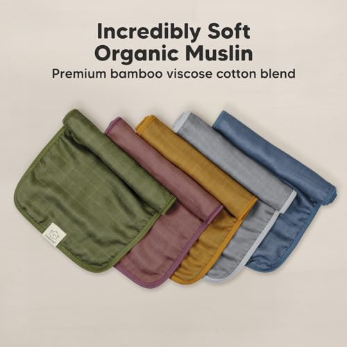 KeaBabies 5-Pack Lumi Muslin Burp Cloths - Soft Absorbent Neutral