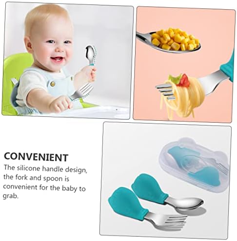 Hoement 2pcs Utensils Set Handle Fork and Spoon for Babies
