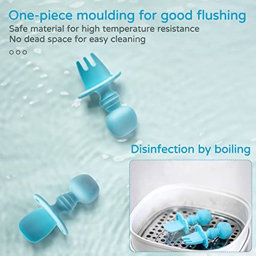 Silikong Silicone Baby Fork and Spoon Set Blue