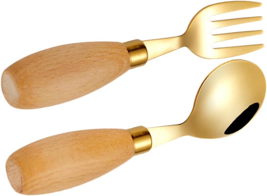 Unomor 4-Piece Curved Spoon Fork Set for Kids