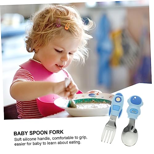 MERRYHAPY 2pcs Silicone Handle Training Utensils Set 1