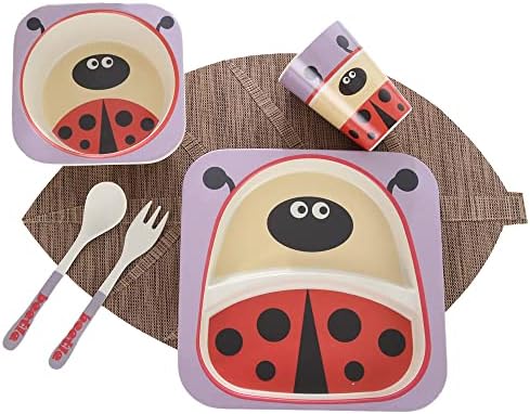 Bamboo Kids Plate and Bowl Set with Cup Utensils