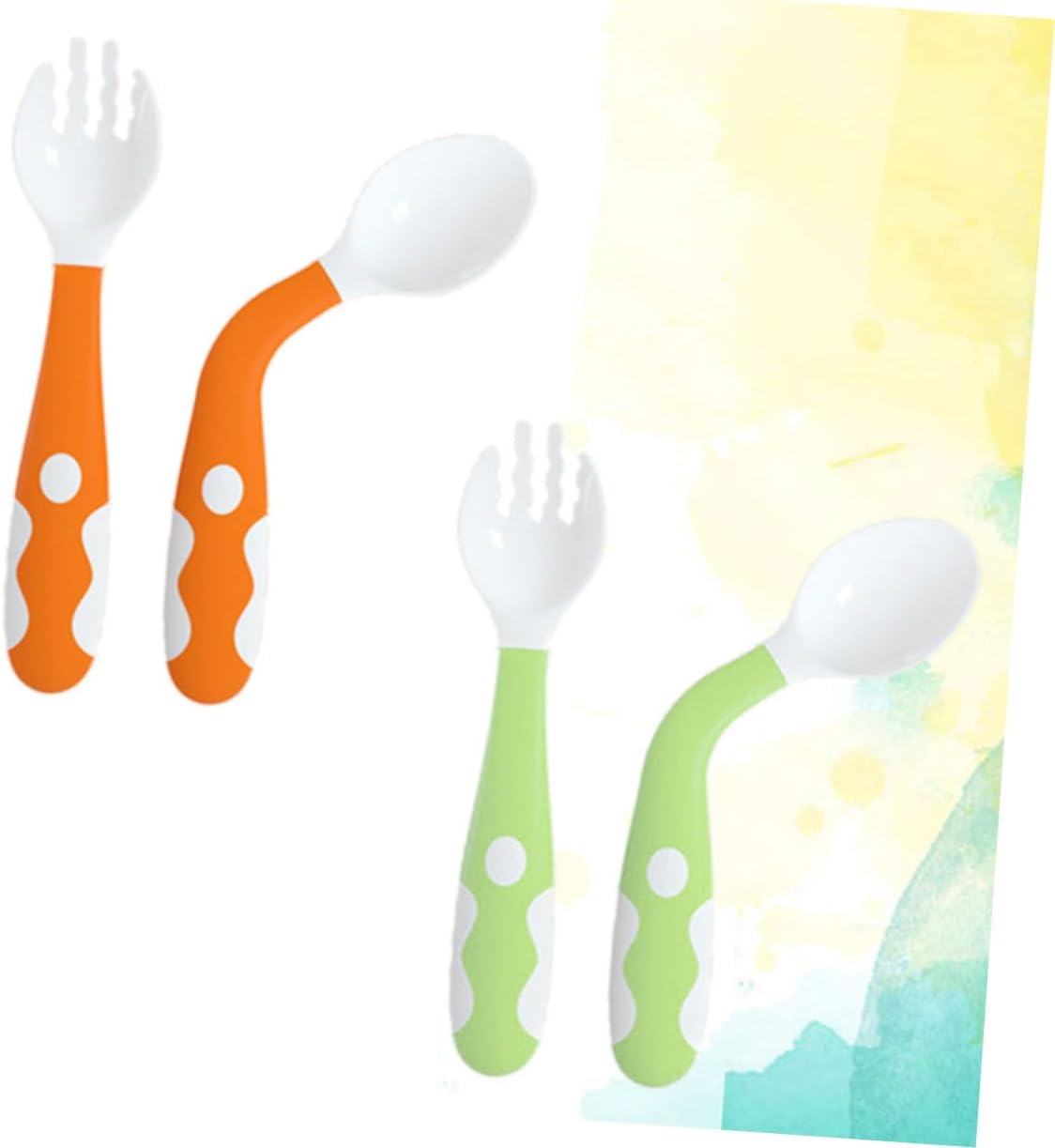 Toyvian 4 Pcs Bending Fork and Spoon Set for Baby Mealtime