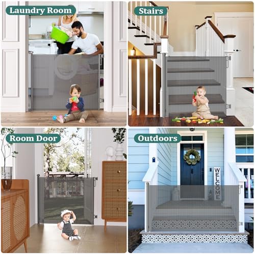 Babepai Retractable Baby Gate - 55 Wide x 38 Tall Gray 1