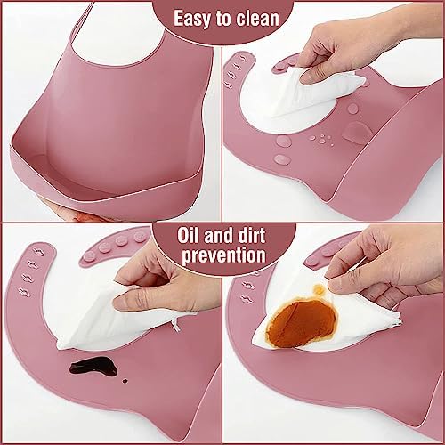 Mrkyy 8-Piece Silicone Baby Feeding Set for 6 Months Deep Pink