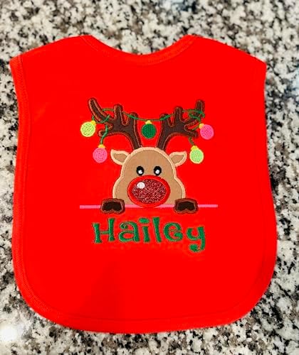 Personalized Christmas Reindeer Baby Bib 1