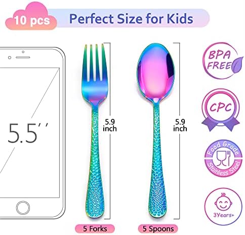 LIANYU 10 Piece Kids Silverware Set Rainbow