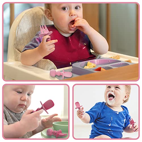 Silikong Silicone Baby Fork and Spoon Set for 6 Months Pink