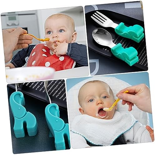 Hohopeti 1 Set Stainless Steel Spoon and Fork with Soft Silicone Handles