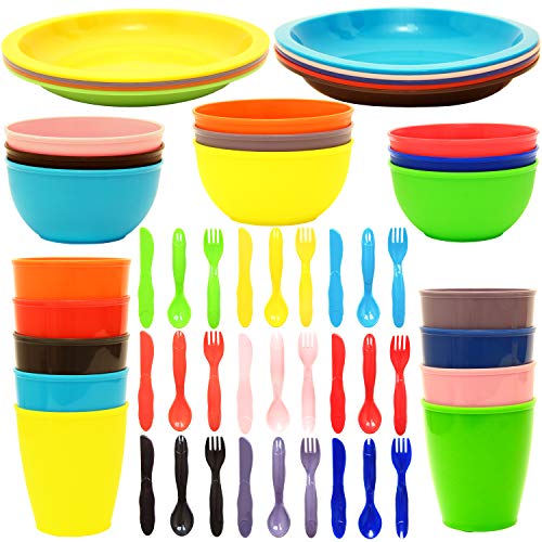 Youngever 54 pcs Plastic Kids Dinnerware Set with Utensils