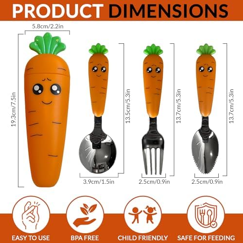 LEYDT 3-Piece Baby Cutlery Set with Carrot Shaped Utensils