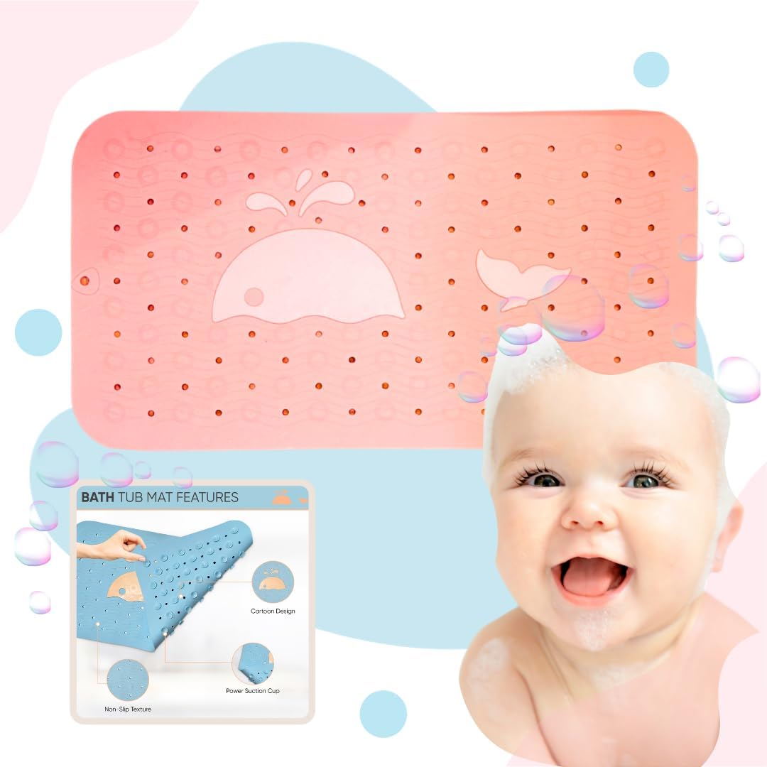 LilPea Non Slip Bath Mat for Baby Kids 14x25 Pink