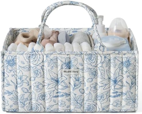 Blissful Diary Floral Diaper Caddy Organizer Blue Rose 1