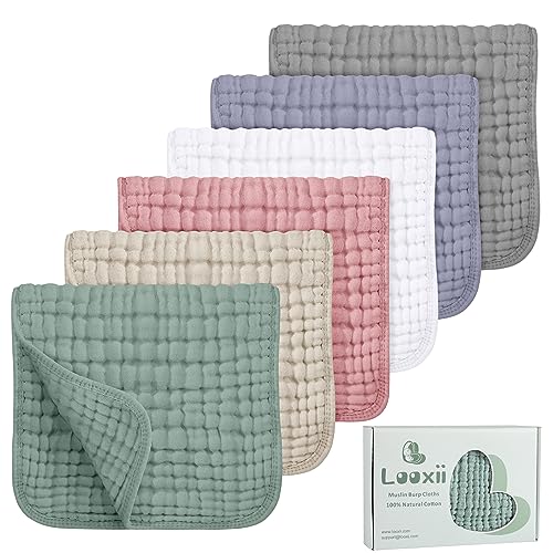 Looxii Muslin Burp Cloths 6 Pack Extra Soft 20x10