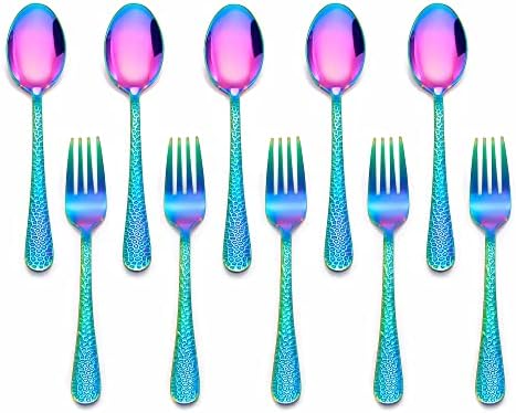 LIANYU 10 Piece Kids Silverware Set Rainbow