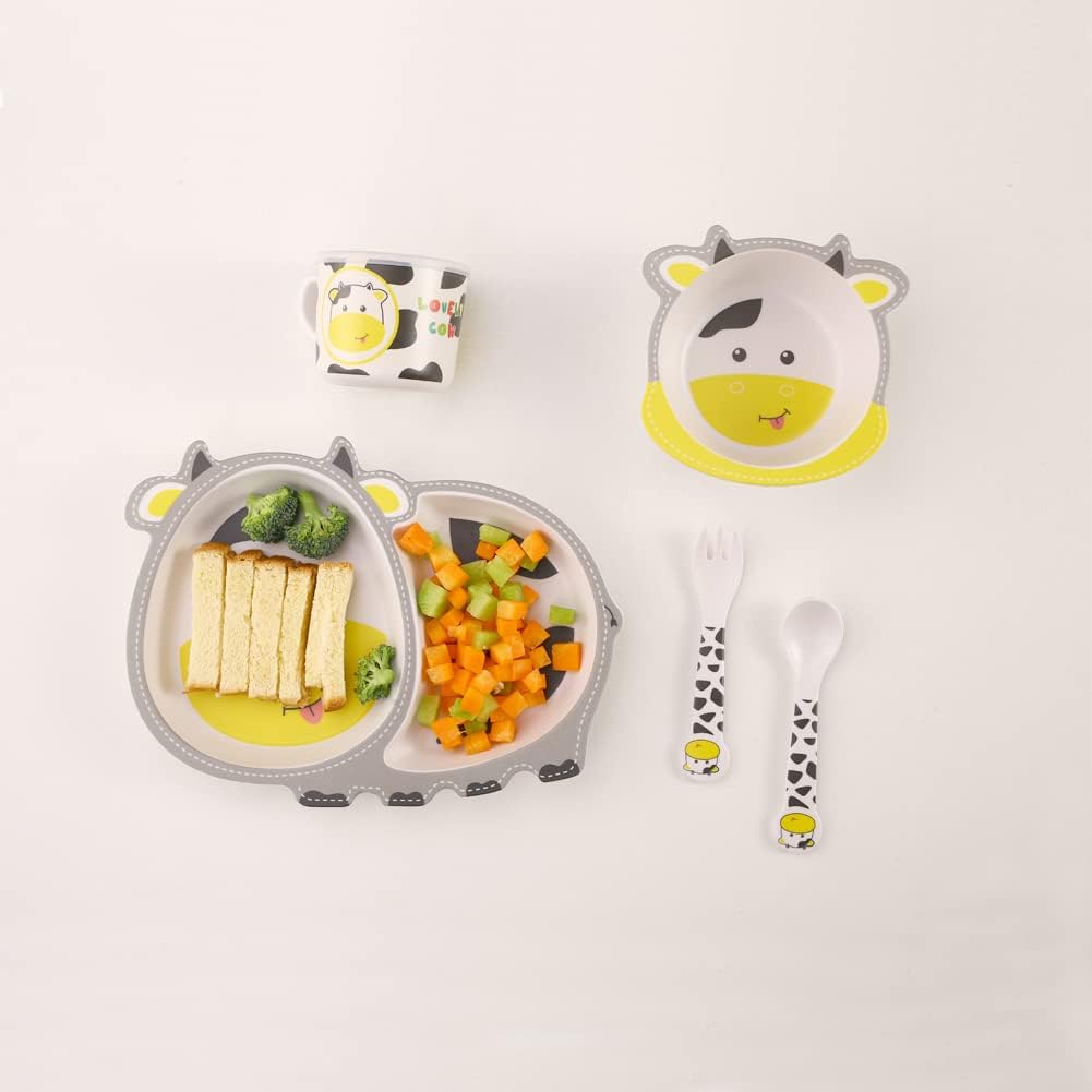 Kids Bamboo Dinnerware Set 5 Pcs Cow Design
