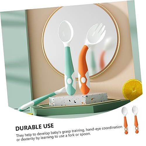 Hohopeti 1 Set Soft Orange Spoon Fork Cutlery for Babies