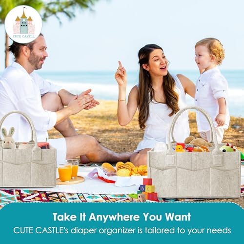 Cute Castle 2 Pack Diaper Caddy Organizer - Oatmeal