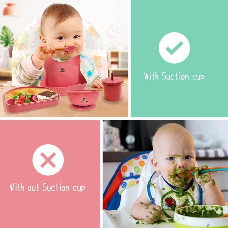 Silicone Toddler Feeding Set - 6 Pieces Dark Pink