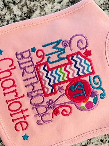 First Birthday Girl Bib with Custom Name 1