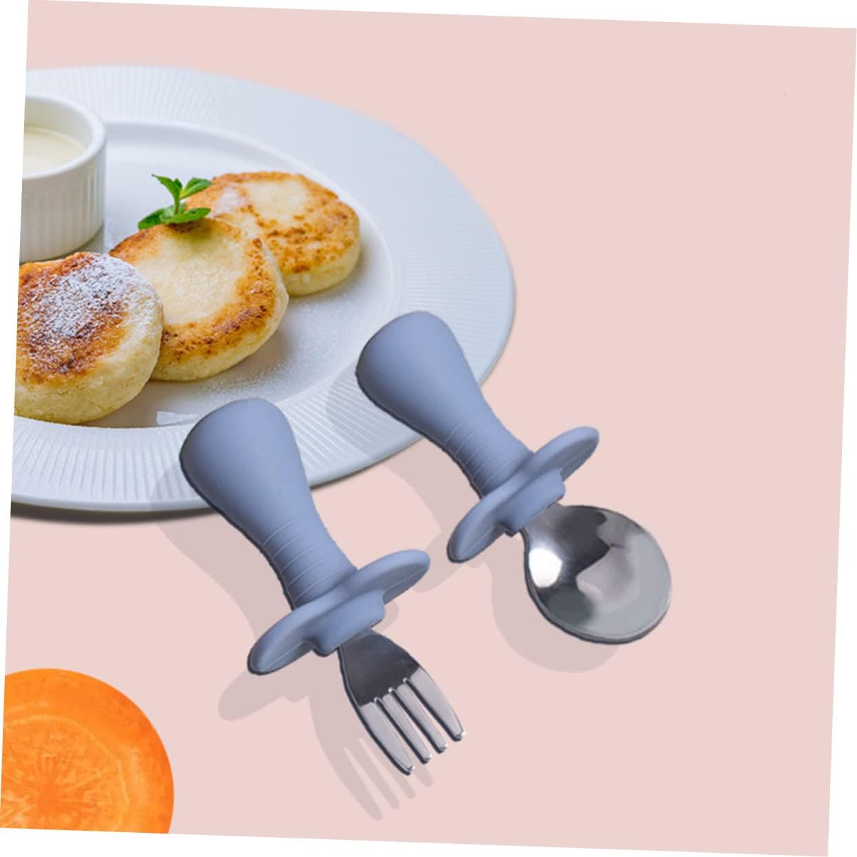 LALADEFIEE 2-Piece Cutlery Set with Silicone Handles and Dark Flatware