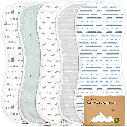 KeaBabies 5-Pack Muslin Burp Cloths - Absorbent Soft