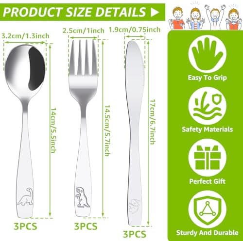 Dinosaur Kids Flatware Set 9pcs Stainless Steel