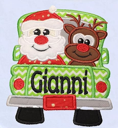 Personalized Christmas Baby Bib with Santa and Rudolph Truck 1