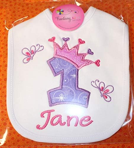 First Birthday Girl Bib with Custom Name Princess Crown 1
