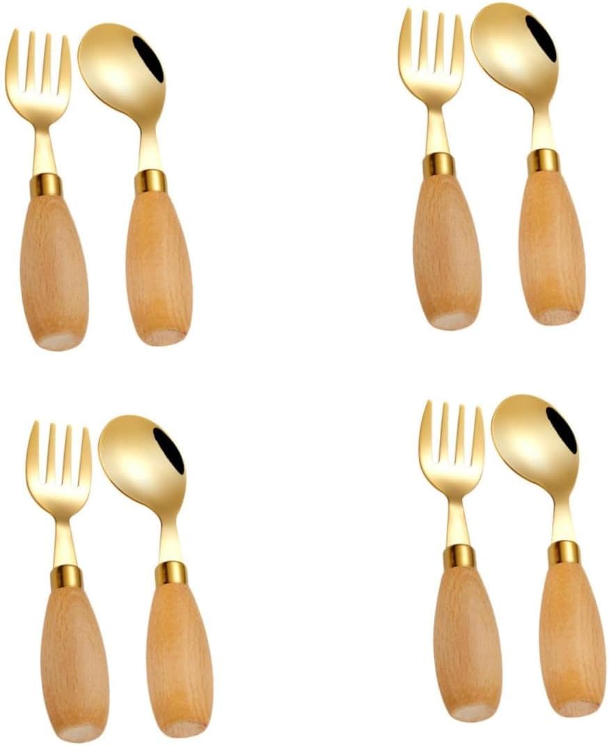 Luxshiny 4-Piece Curved Spoon Fork Set for Babies