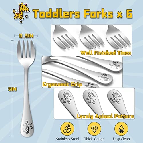 E-far 6-Piece Stainless Steel Toddler Forks Set