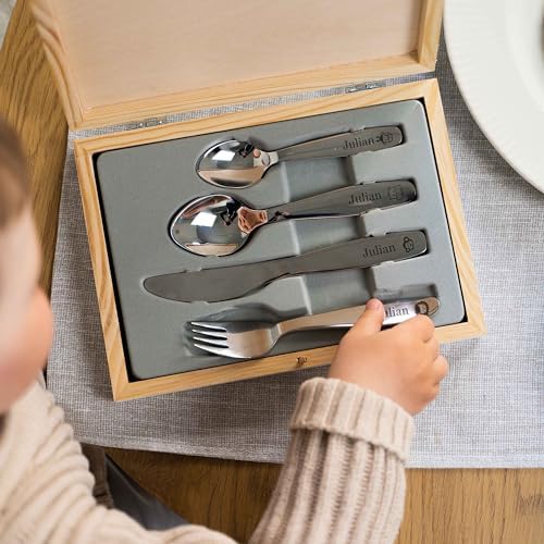 LAUBLUST Personalized Flatware Set - Jungle 4pcs with Name Engraving