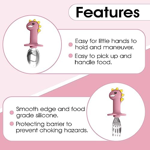 Dinosaur Silicone Baby Feeding Set - Princess Pink