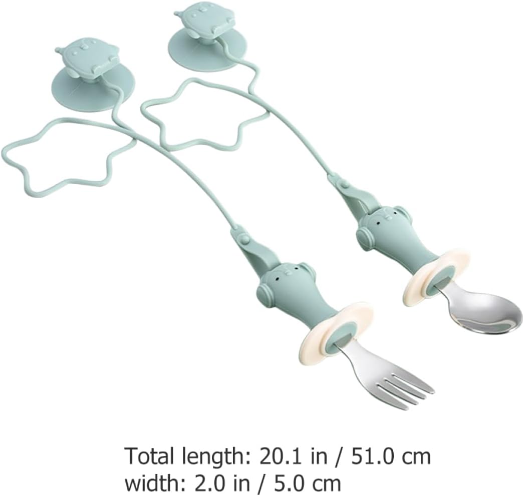 GRIRIW Training Spoon Fork Set with Anti Drop Chain Suction Design