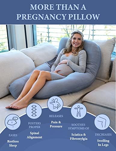 Pharmedoc Pregnancy Pillow - U Shape Full Body Support - Cool Cover - Dark Grey