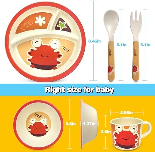 RayPard 5 Pcs Bamboo Kid Plate and Bowl Set