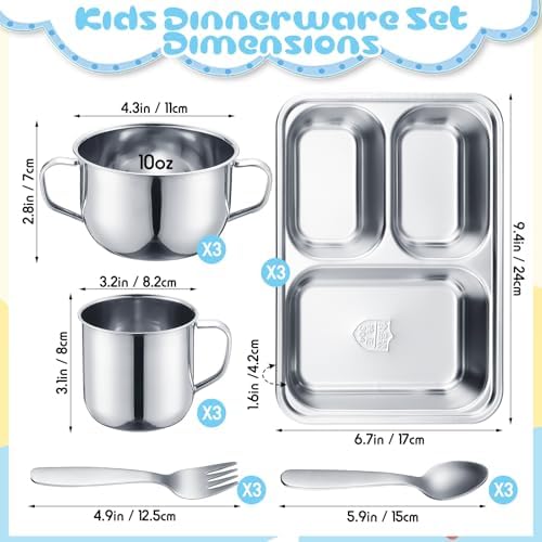 Tioncy 15 Pcs Stainless Steel Kids Dinnerware Set