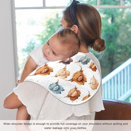 2Pcs Highland Cow Pattern Burp Cloths for Newborns