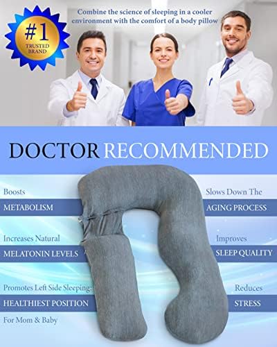 Pharmedoc Pregnancy Pillow - U Shape Full Body Support - Cool Cover - Dark Grey
