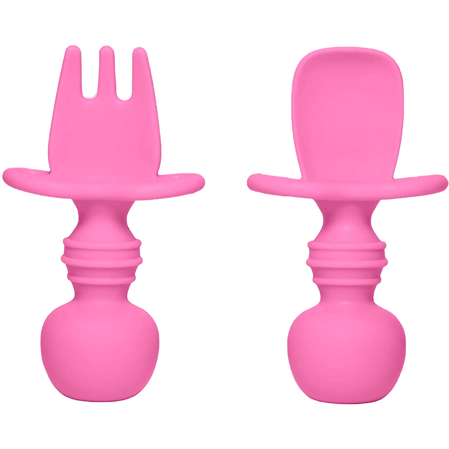 Silikong Silicone Baby Fork and Spoon Set for 6 Months Pink