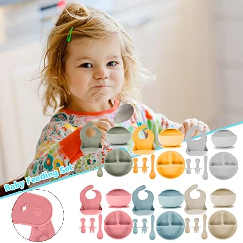 Set of 6 Silicone Baby Feeding Set Wine Red