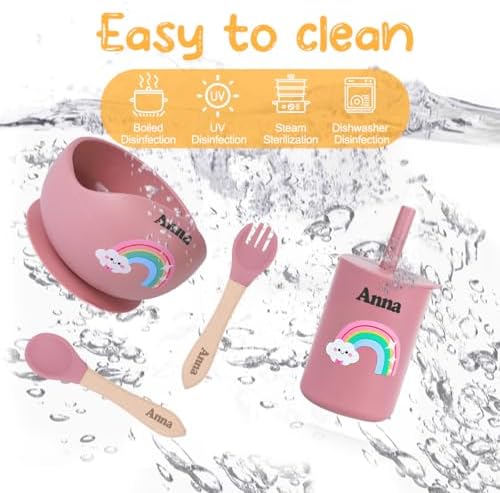 TYRYHU Personalized Silicone Baby Feeding Set with Name