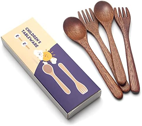 YFWOOD 4-Piece Natural Wooden Kids Utensils Set