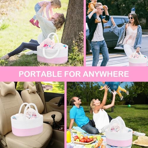 ABenkle Diaper Caddy Organizer - Pink Cotton Rope Basket for Baby Supplies