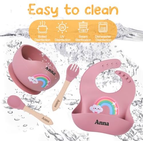 TYRYHU Personalized Silicone Baby Feeding Set with Name Pink