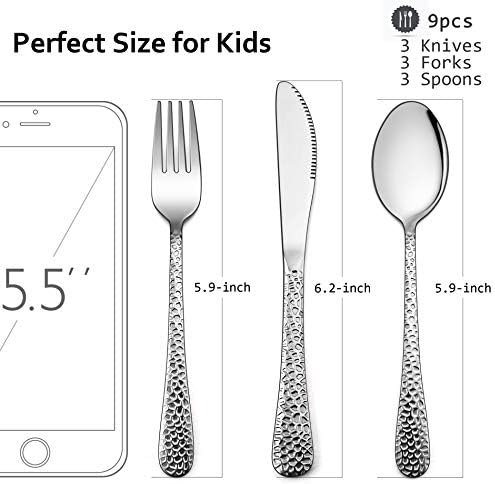 Hammered Kids Silverware Set 9 Piece Stainless Steel